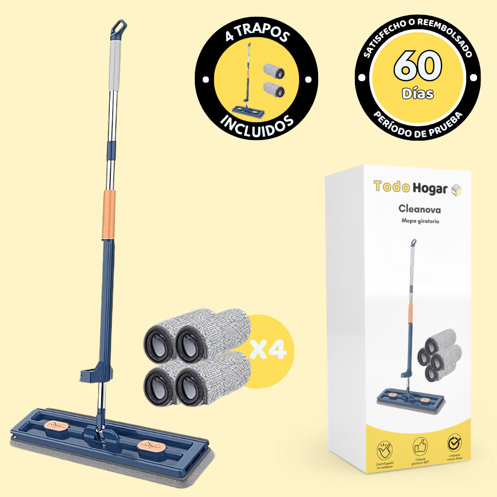 Cleanova – Trapeador giratorio con cubeta exprimidora manos libres