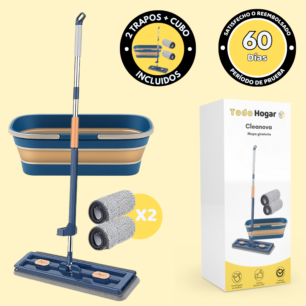 Cleanova – Trapeador giratorio con cubeta exprimidora manos libres