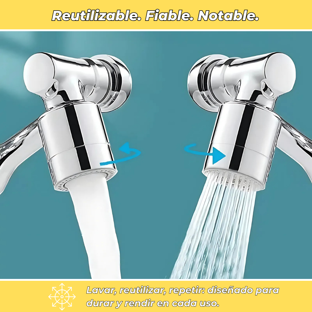 Aquaflex - Extensión de Grifo 1440° Giratoria - Ahorrador de Agua Integrado