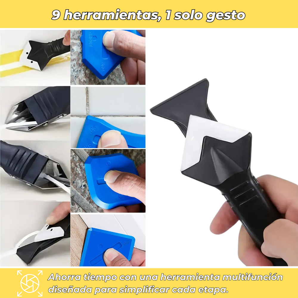 ProSello – Herramienta 9 en 1 para juntas, silicón y acabados perfectos